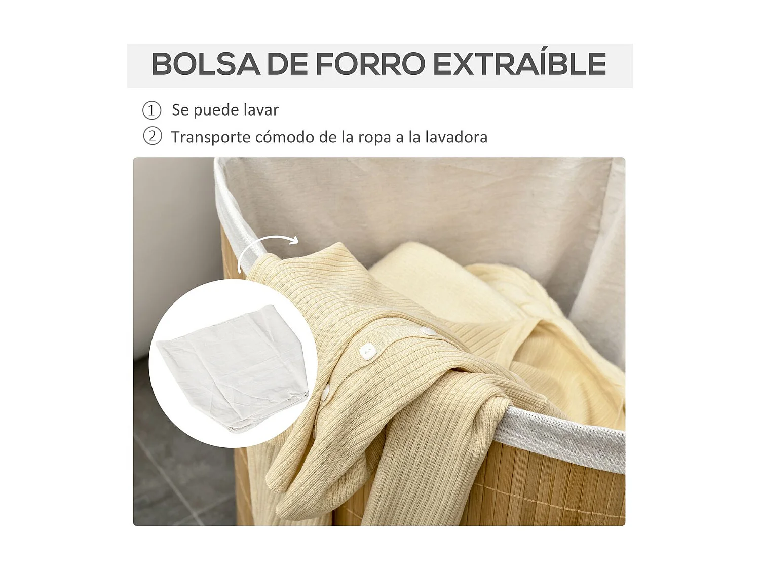 Cesto para ropa madera natural 38x38x57 cm HOMCOM