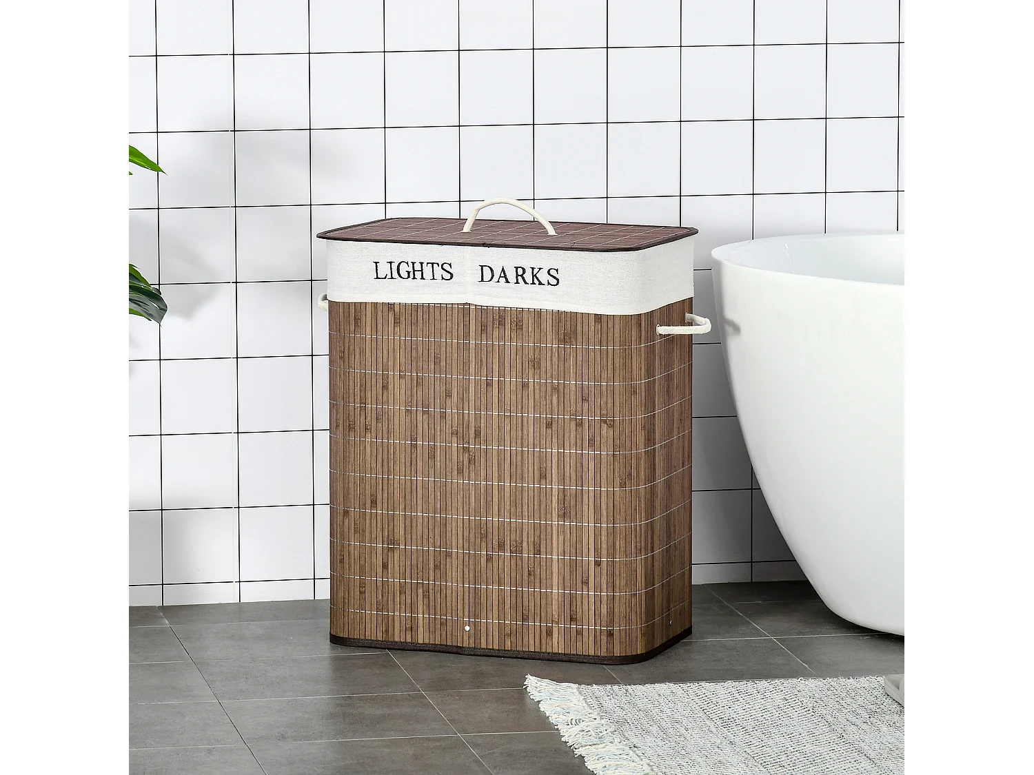 Cesto para ropa sucia marrón 52x32x63 cm HOMCOM