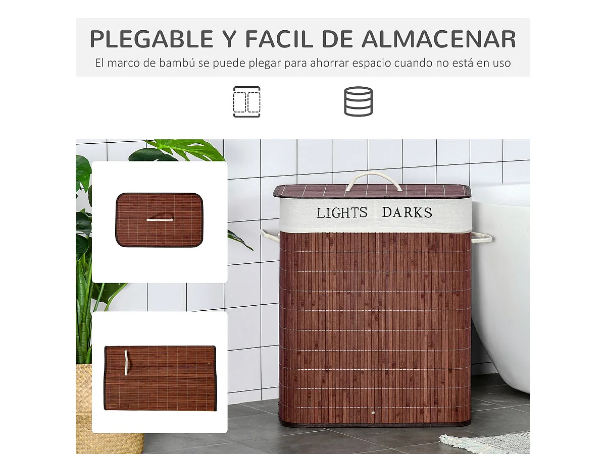 Cesto para ropa sucia marrón 52x32x63 cm HOMCOM