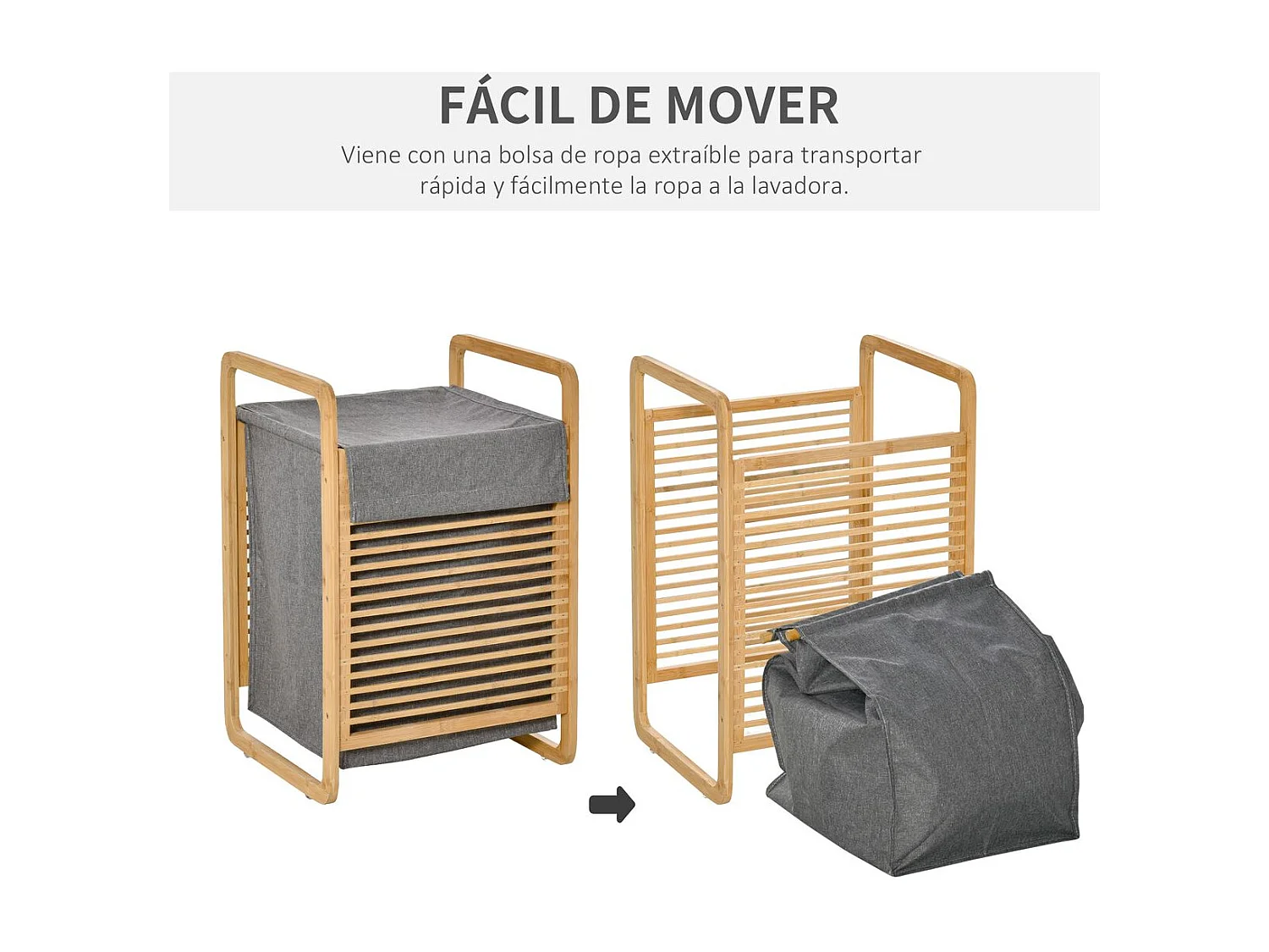 Cesto para ropa sucia madera natural 40x35.5x60.5 cm HOMCOM