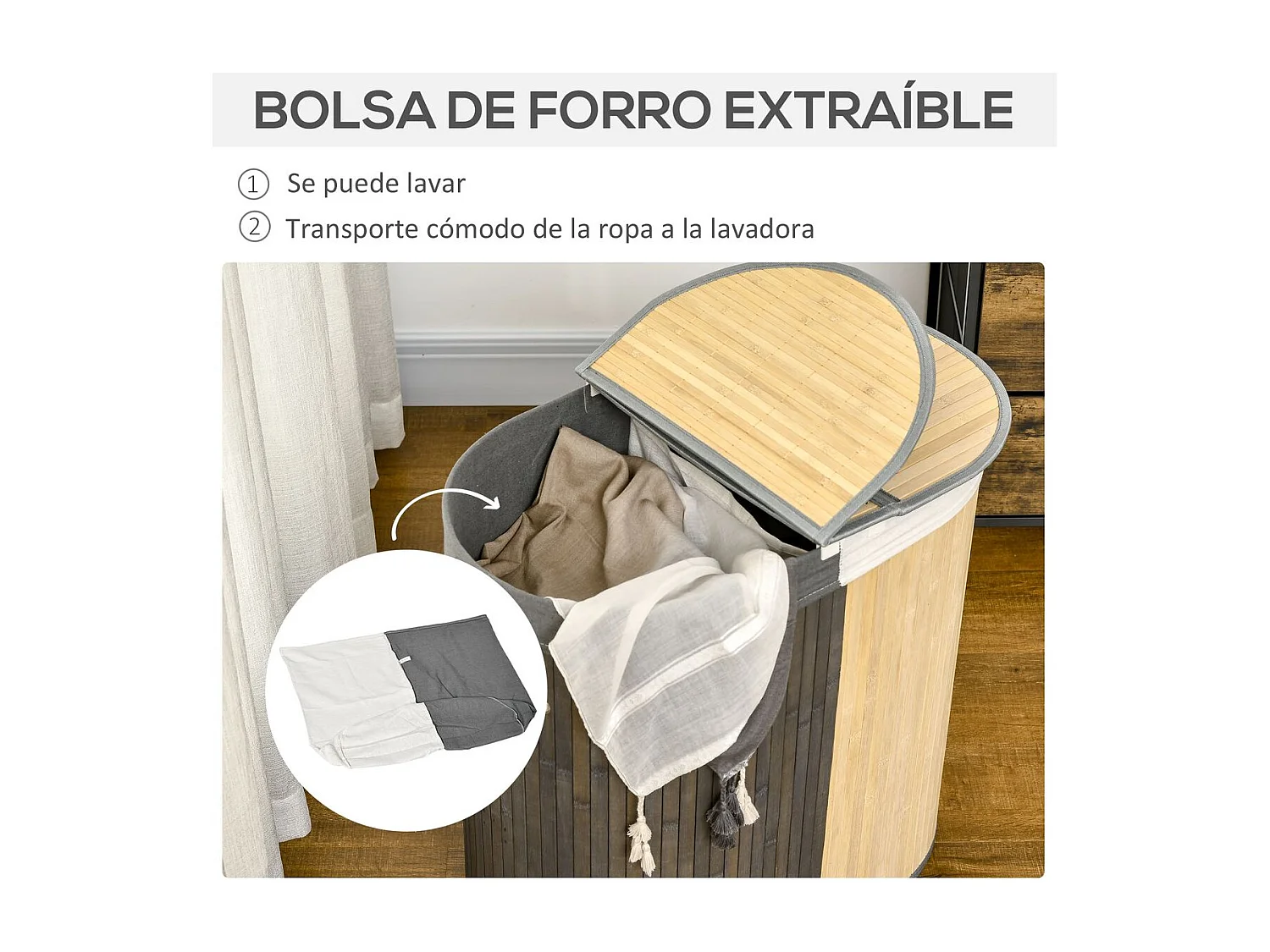 Cesto para ropa gris y natural 62.5x37x60.5 cm HOMCOM