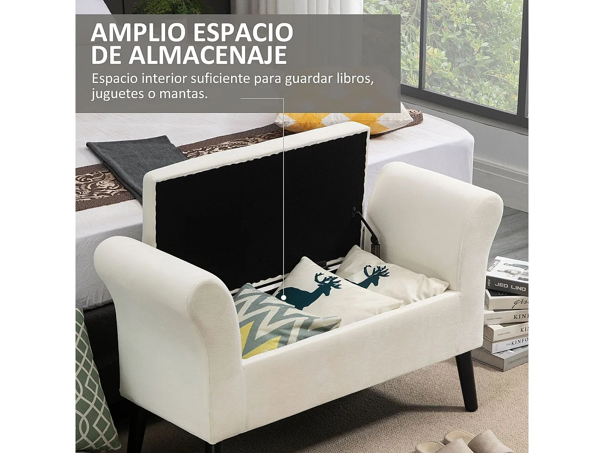 Banco de cama crema 111.5x41x65 cm HOMCOM
