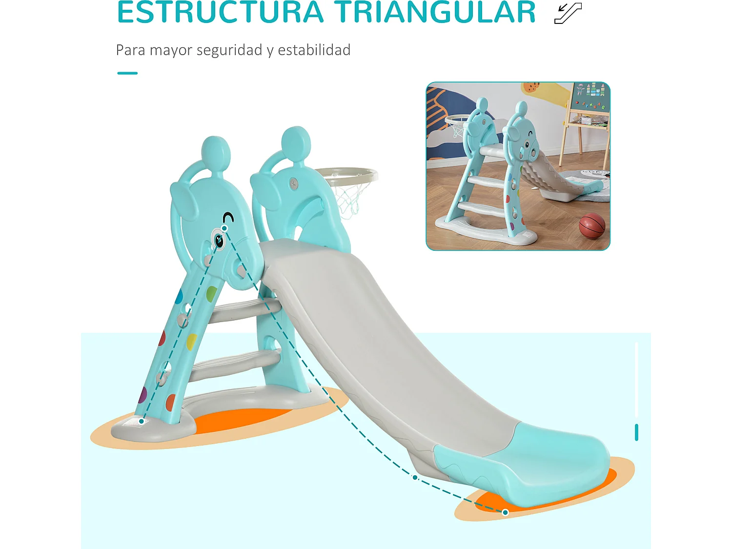 Tobogán infantil azul, gris 147x82x85,5 cm HOMCOM