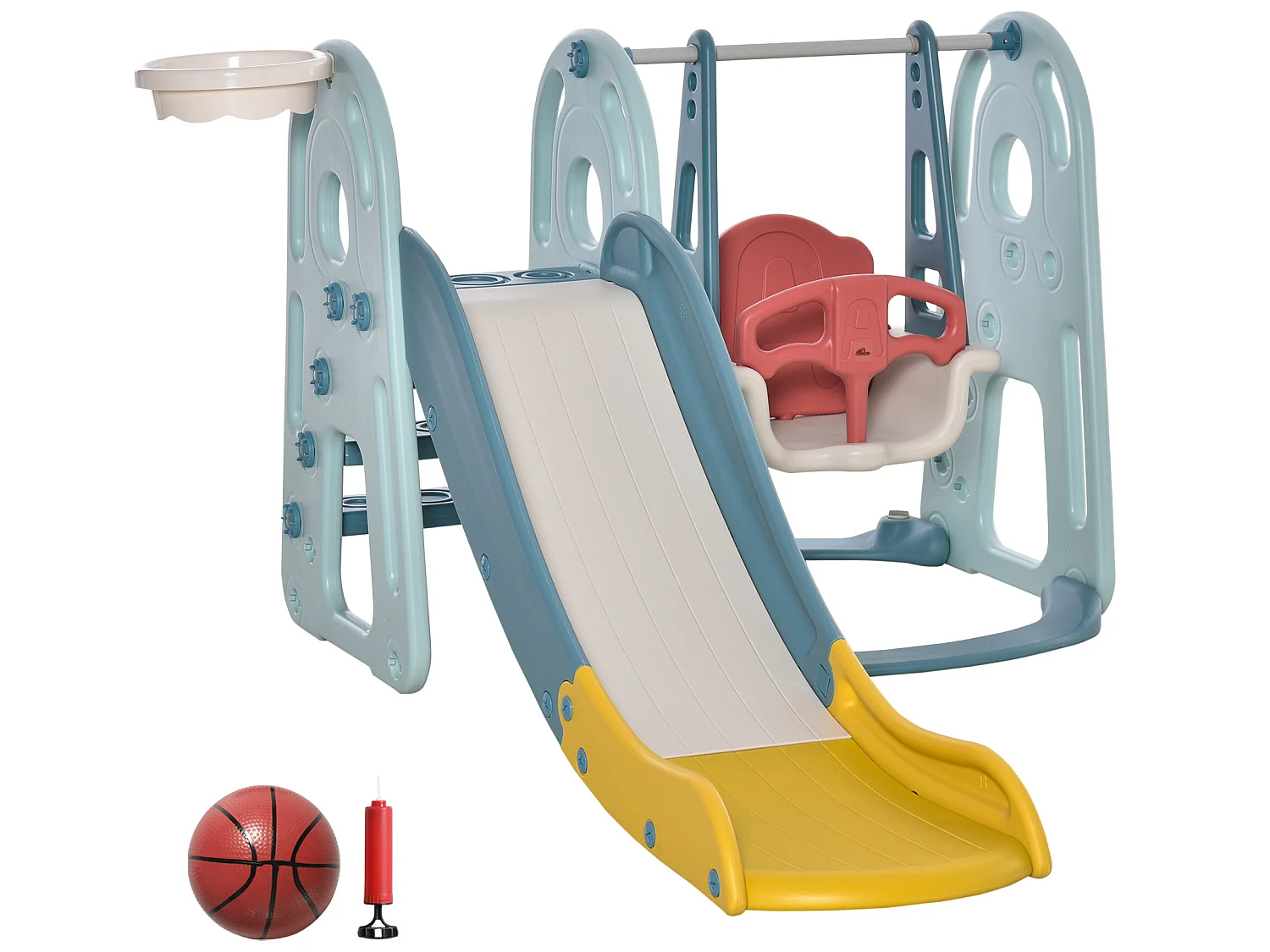 Tobogán infantil con columpio azul, blanco, rosa y amarillo 150x190x100 cm HOMCOM