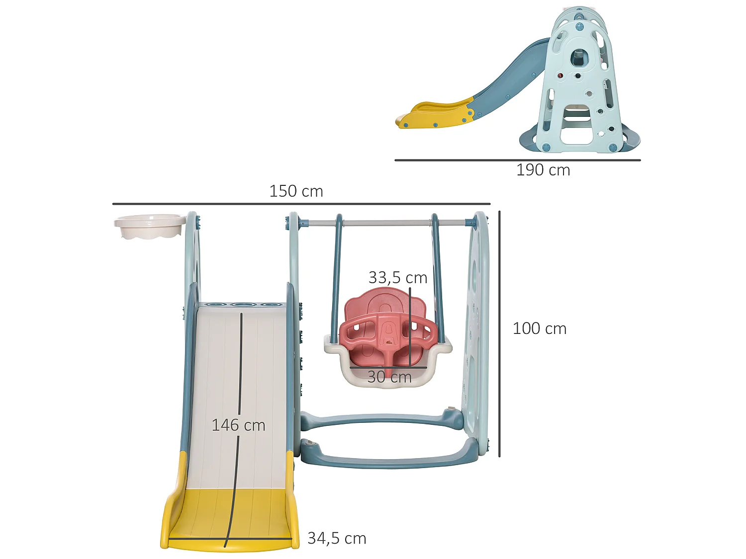 Tobogán infantil con columpio azul, blanco, rosa y amarillo 150x190x100 cm HOMCOM