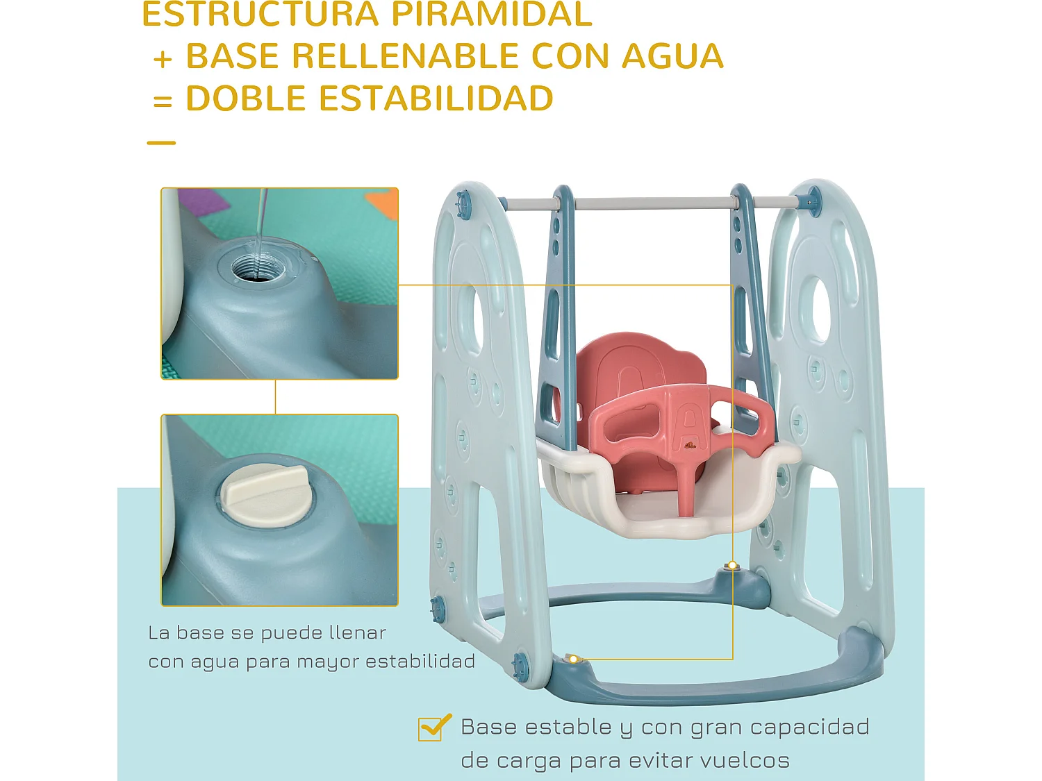 Tobogán infantil con columpio azul, blanco, rosa y amarillo 150x190x100 cm HOMCOM