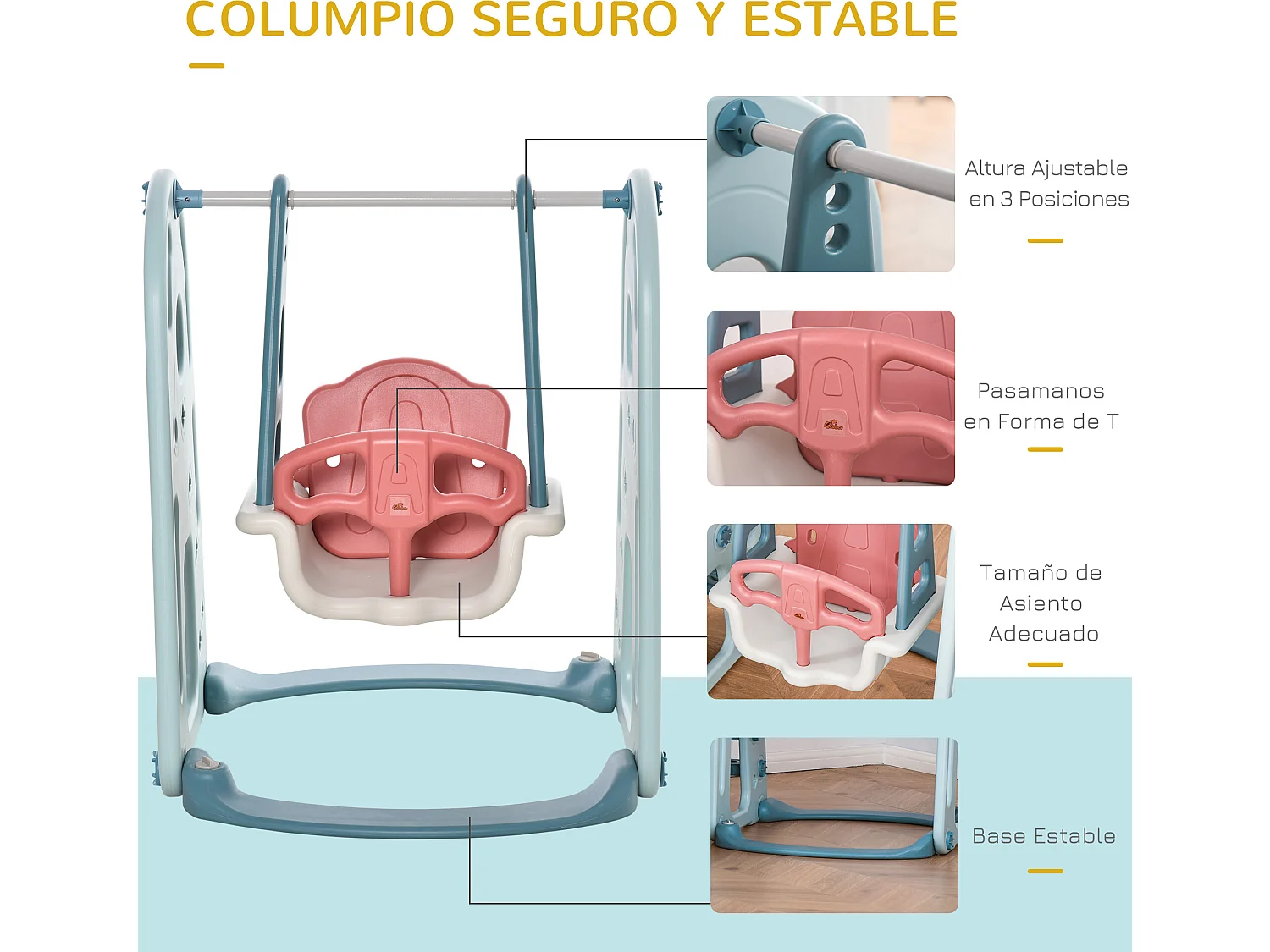 Tobogán infantil con columpio azul, blanco, rosa y amarillo 150x190x100 cm HOMCOM