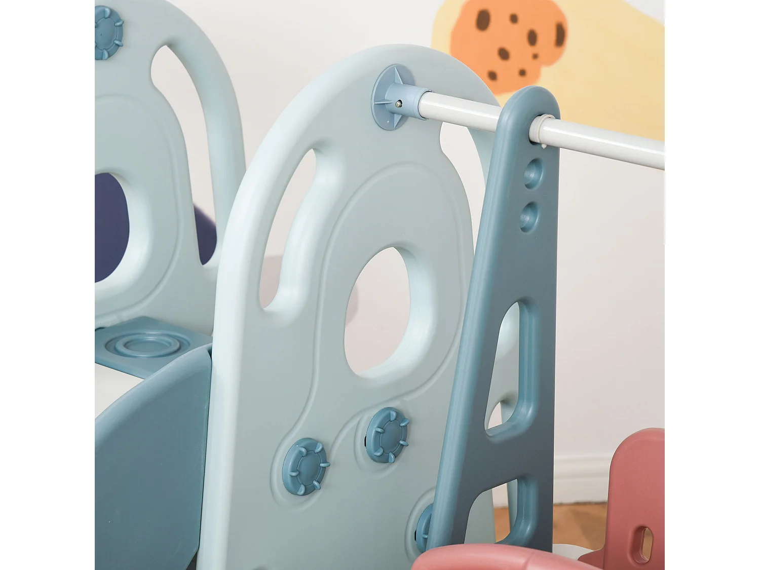 Tobogán infantil con columpio azul, blanco, rosa y amarillo 150x190x100 cm HOMCOM