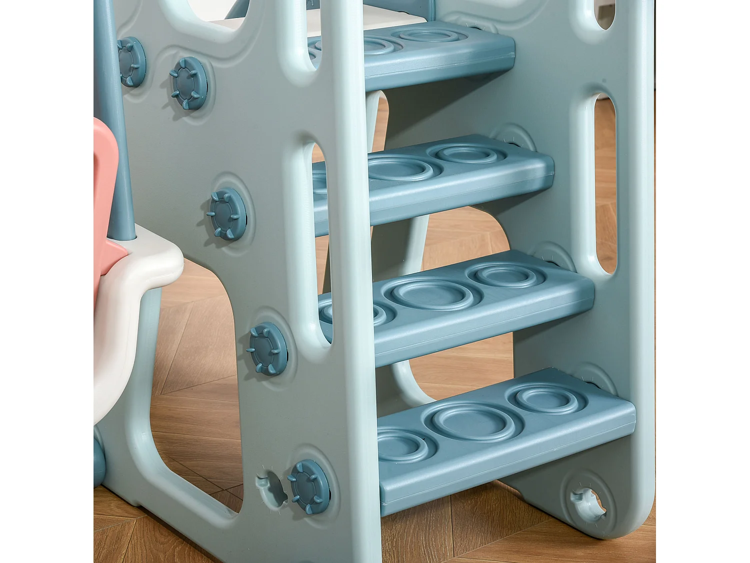 Tobogán infantil con columpio azul, blanco, rosa y amarillo 150x190x100 cm HOMCOM