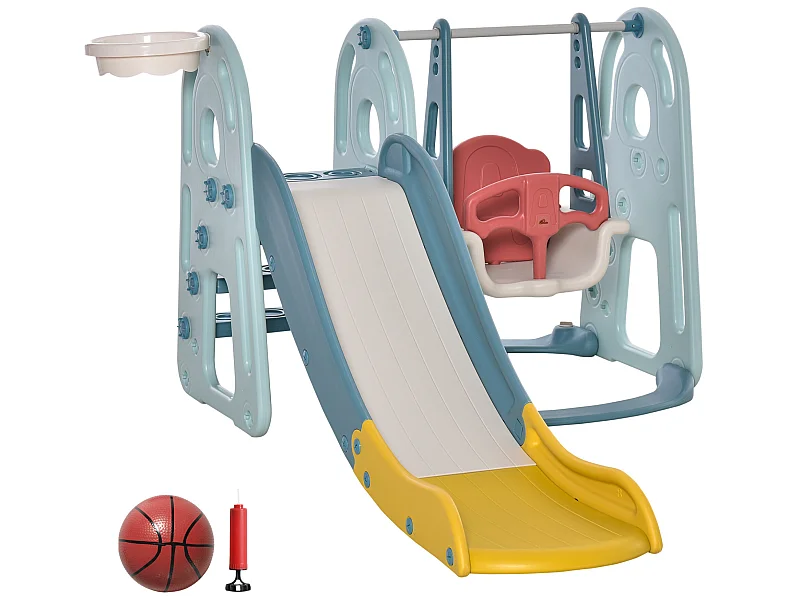 Tobogán infantil con columpio azul, blanco, rosa y amarillo 150x190x100 cm HOMCOM