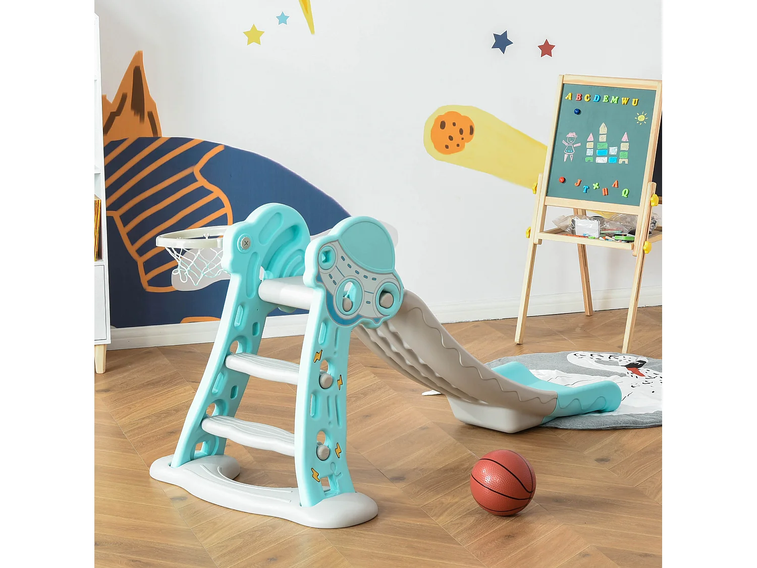 Tobogán infantil azul, gris 140x87x75 cm HOMCOM