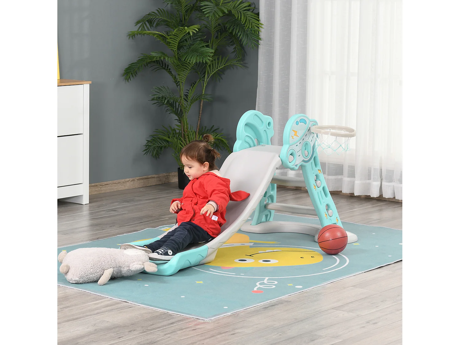 Tobogán infantil azul, gris 140x87x75 cm HOMCOM