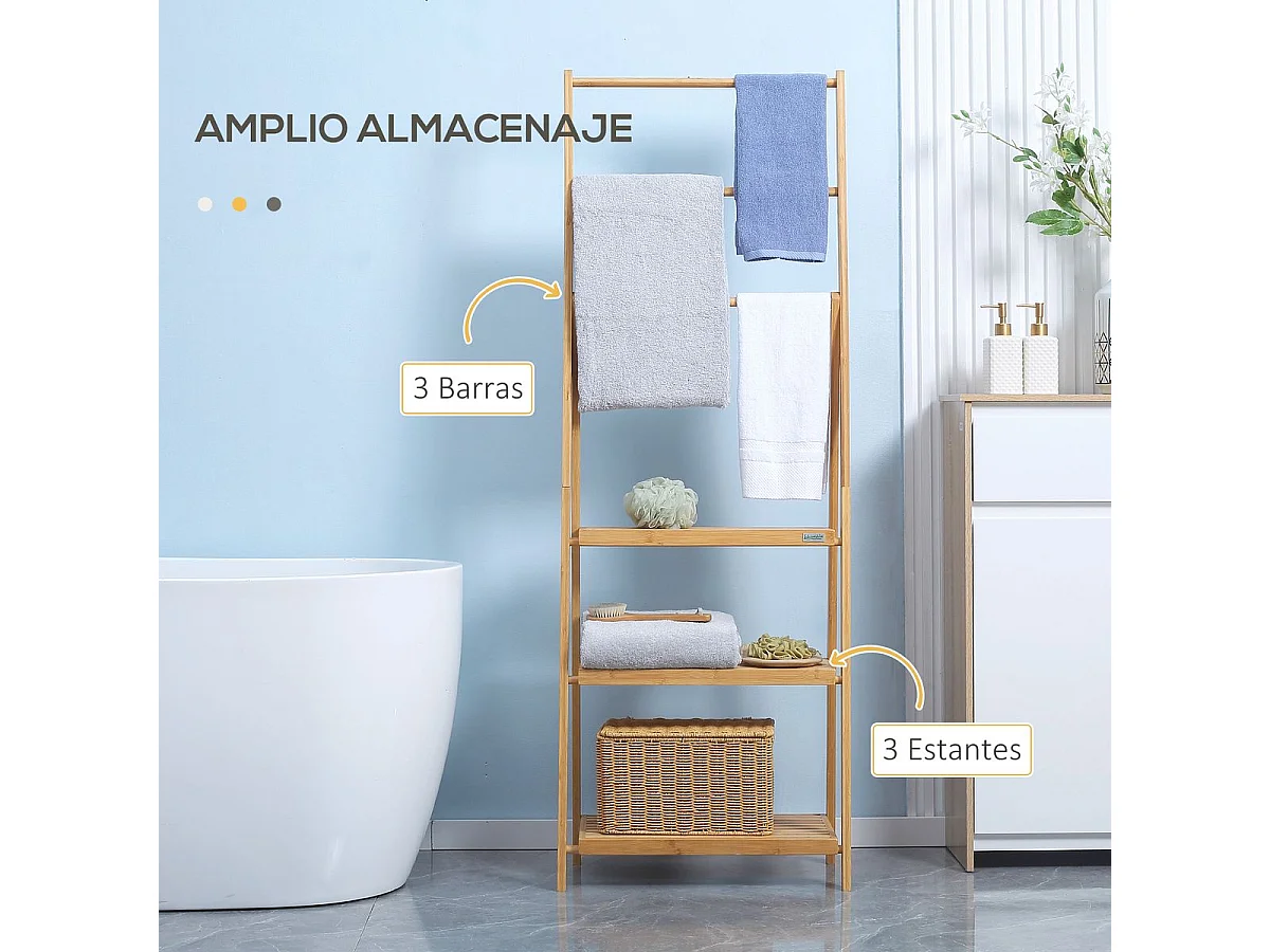 Toallero de pie madera natural 53x30.5x152 cm kleankin