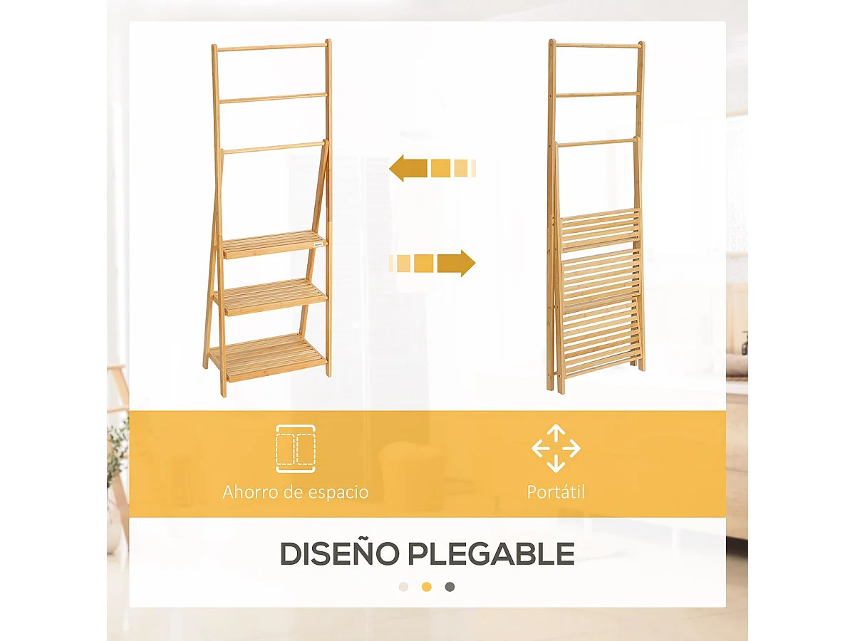 Toallero de pie madera natural 53x30.5x152 cm kleankin