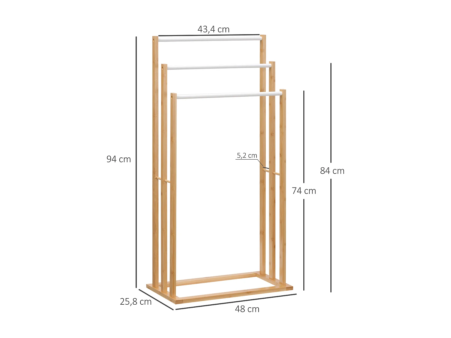 Toallero de pie madera natural 48x25.8x94 cm HOMCOM