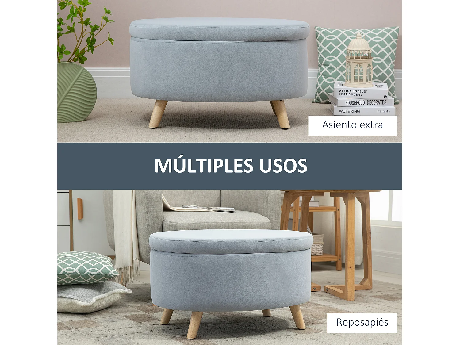 Otomano puff gris 71x51.5x42 cm HOMCOM