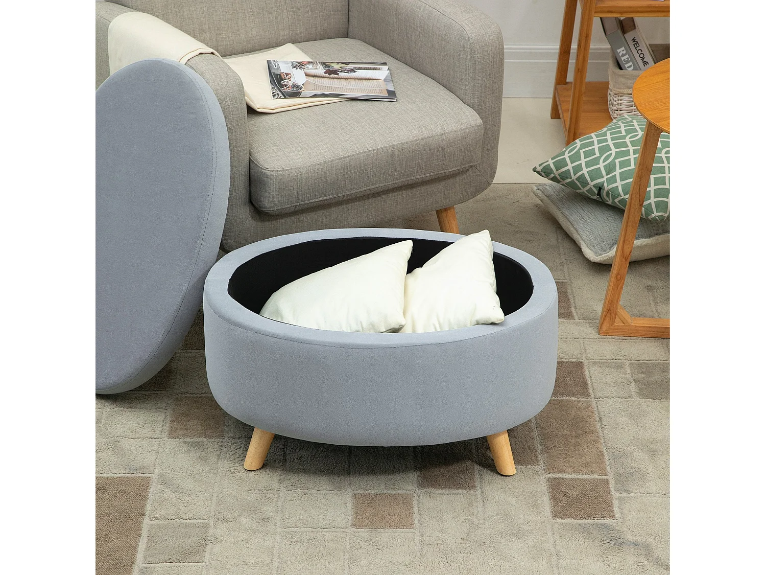 Otomano puff gris 71x51.5x42 cm HOMCOM