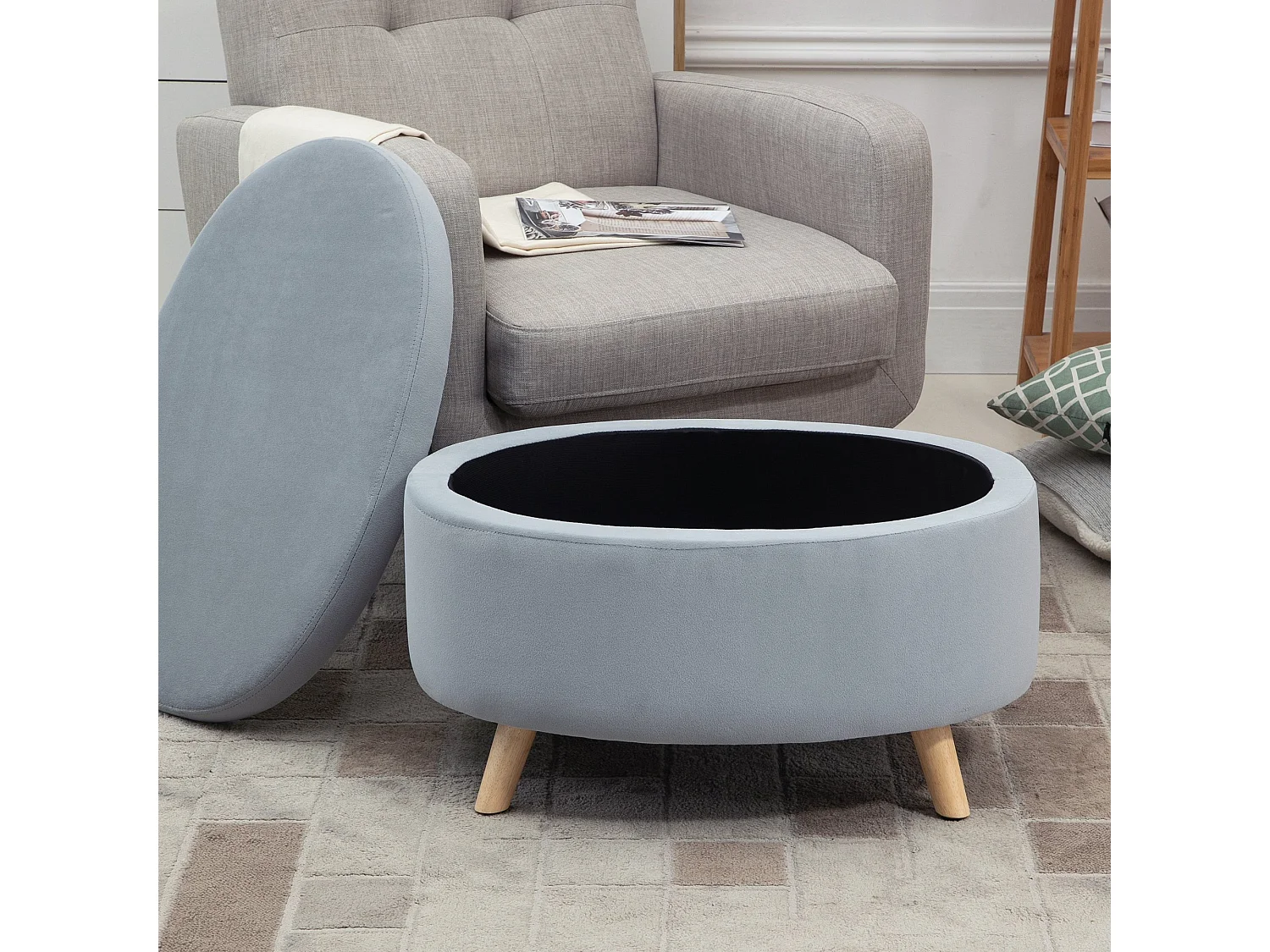 Otomano puff gris 71x51.5x42 cm HOMCOM