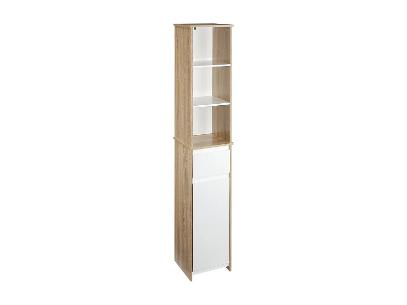 Armario alto de baño madera natural y blanco 32.6x30x171.2 cm kleankin