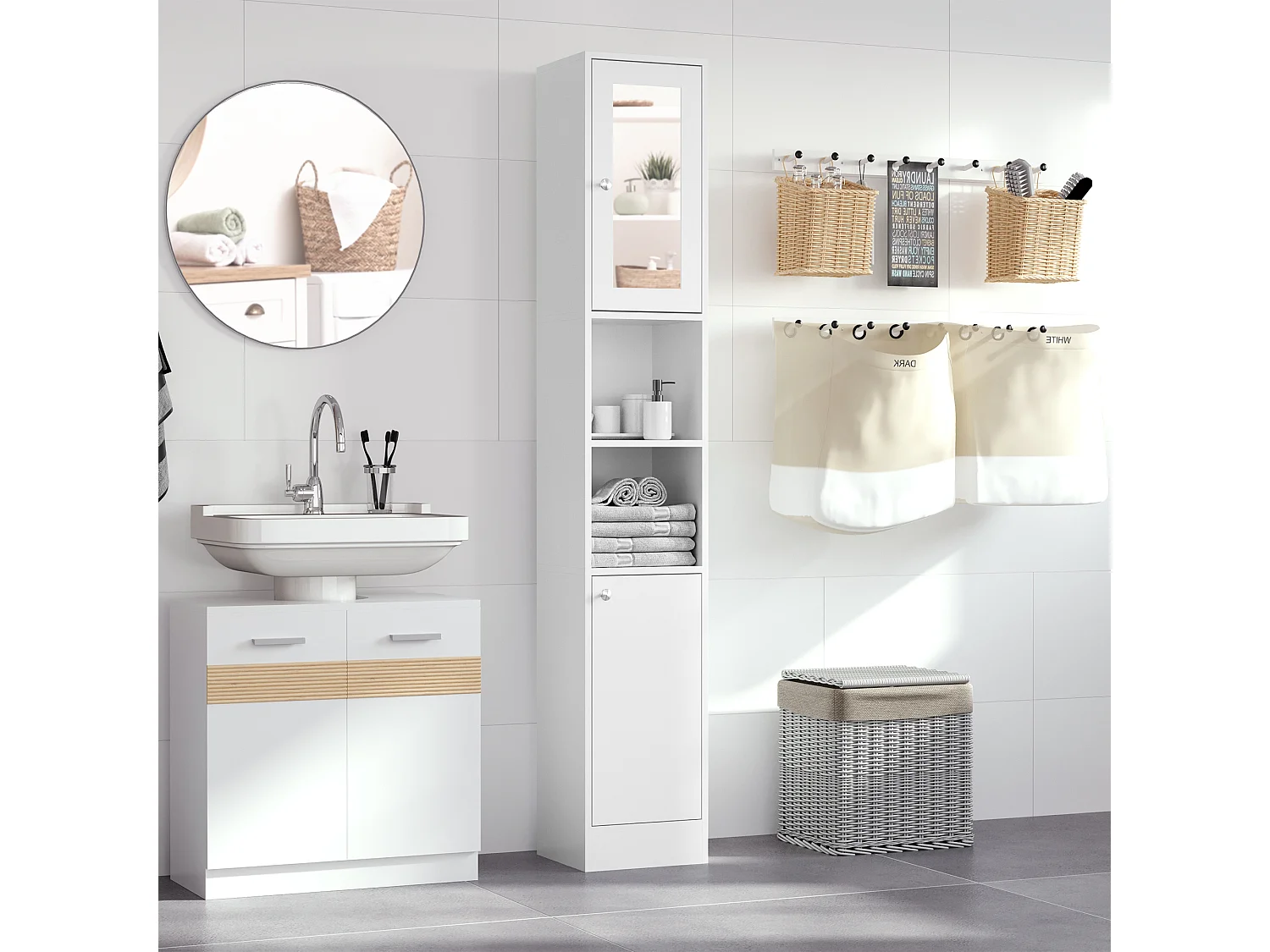 Armario alto para baño blanco 30x28x180 cm kleankin