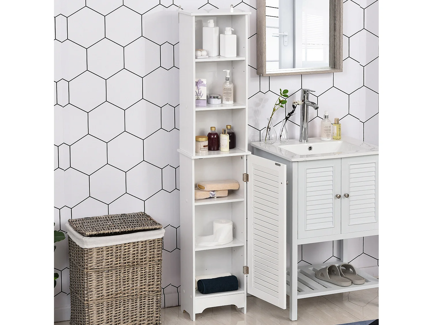 Armario para baño blanco 34x20x165 cm HOMCOM