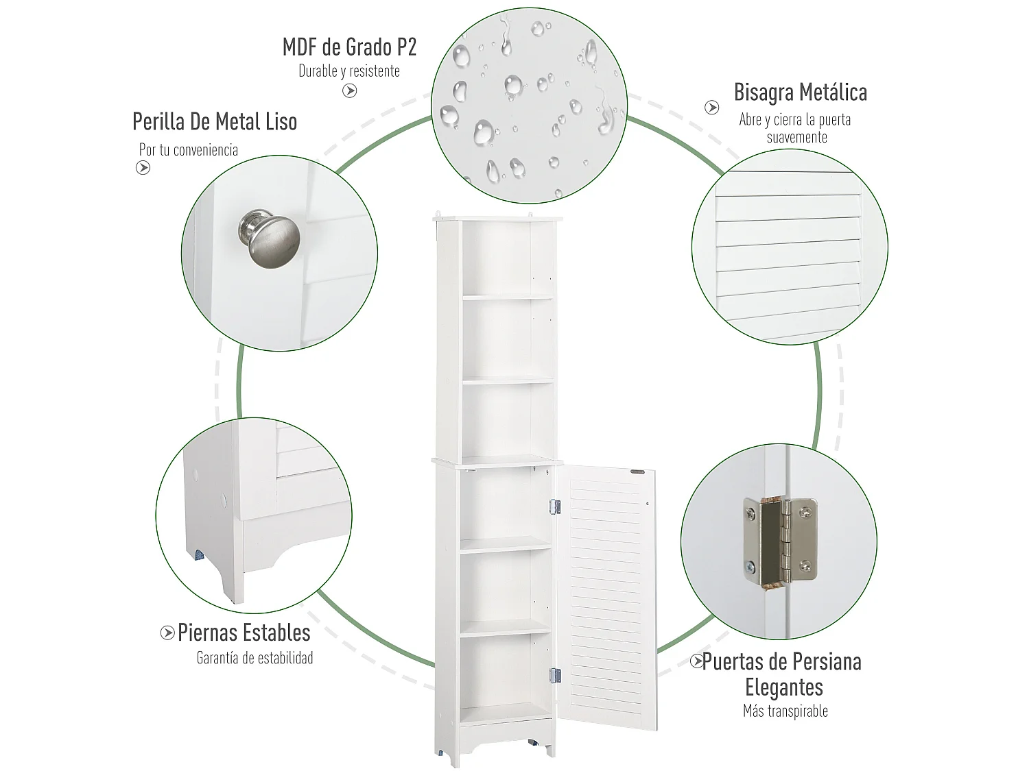 Armario para baño blanco 34x20x165 cm HOMCOM