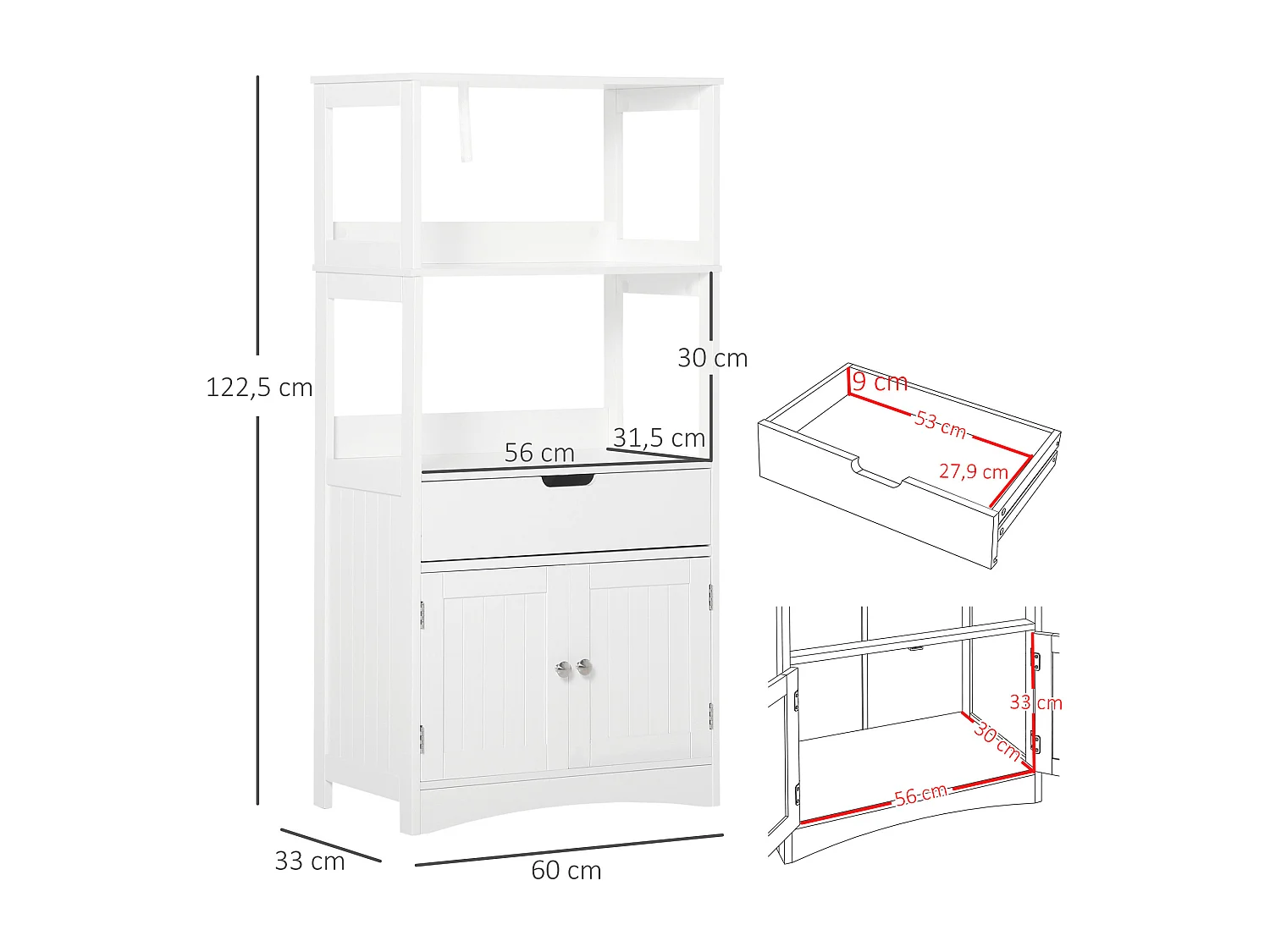 Armario de baño blanco 60x33x122.5 cm kleankin