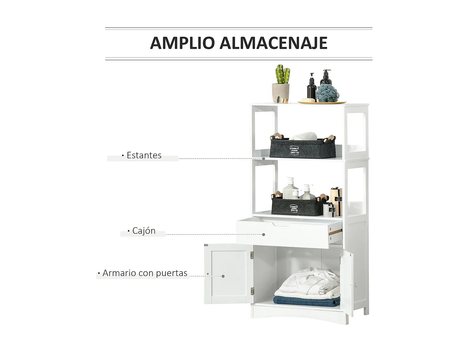 Armario de baño blanco 60x33x122.5 cm kleankin