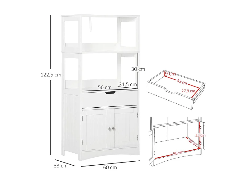 Armario de baño blanco 60x33x122.5 cm kleankin