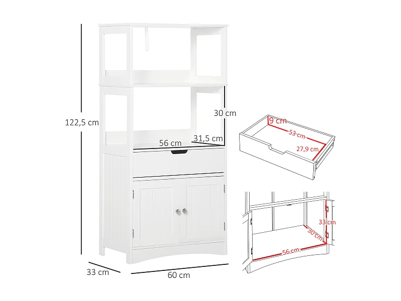 Armario de baño blanco 60x33x122.5 cm kleankin