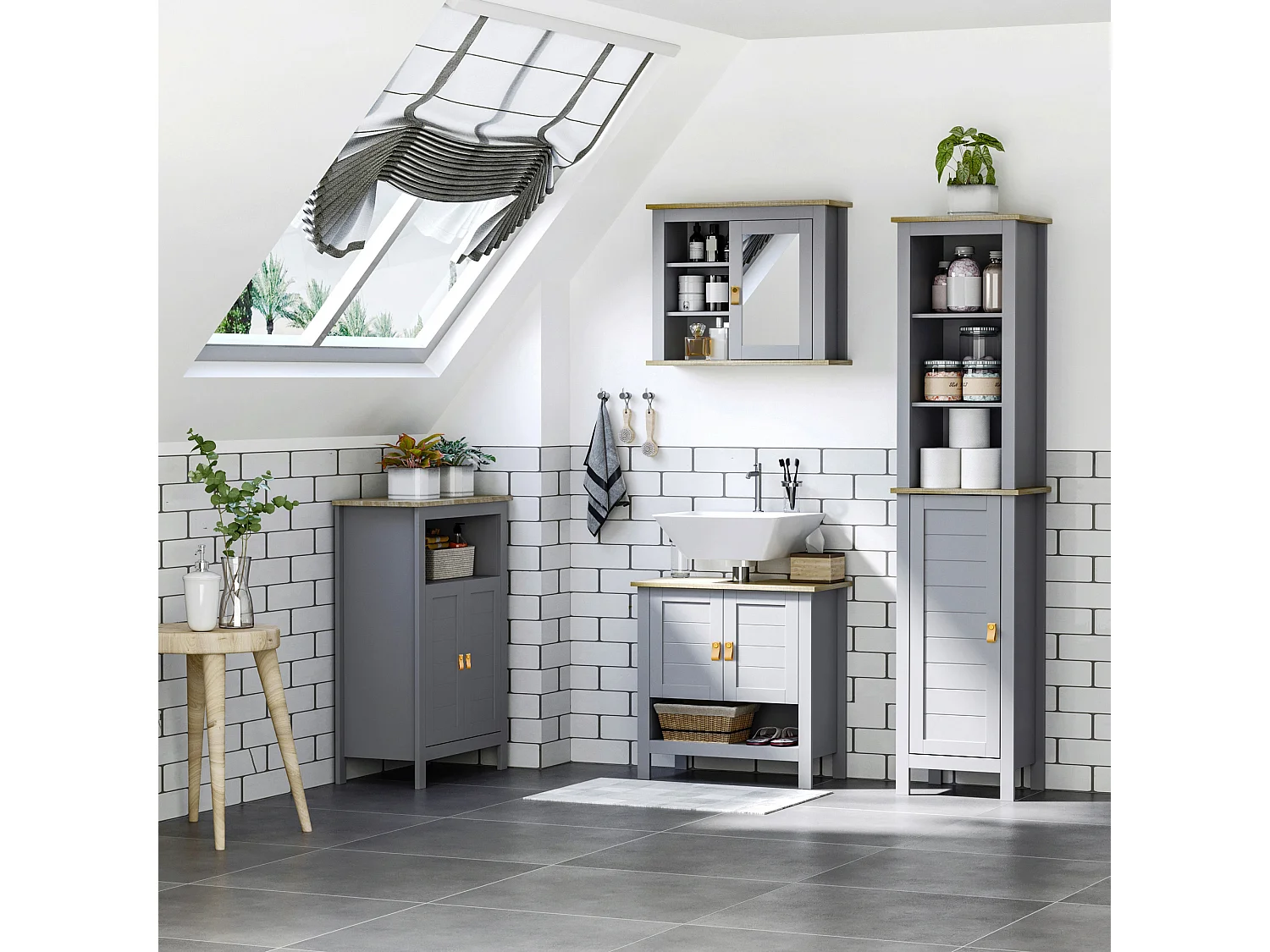 Armario alto de baño gris 39x30x168 cm kleankin