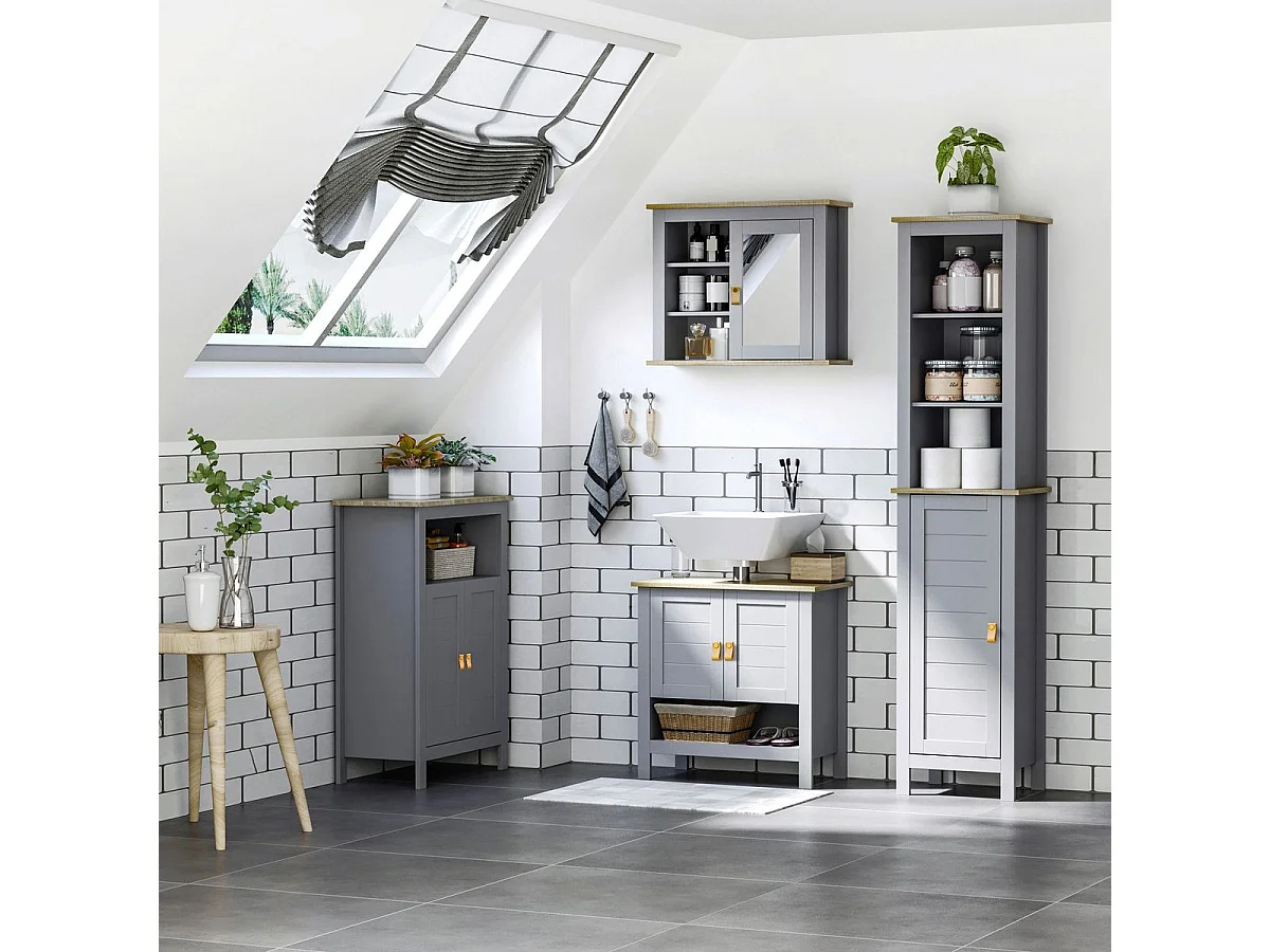 Armario alto de baño gris 39x30x168 cm kleankin