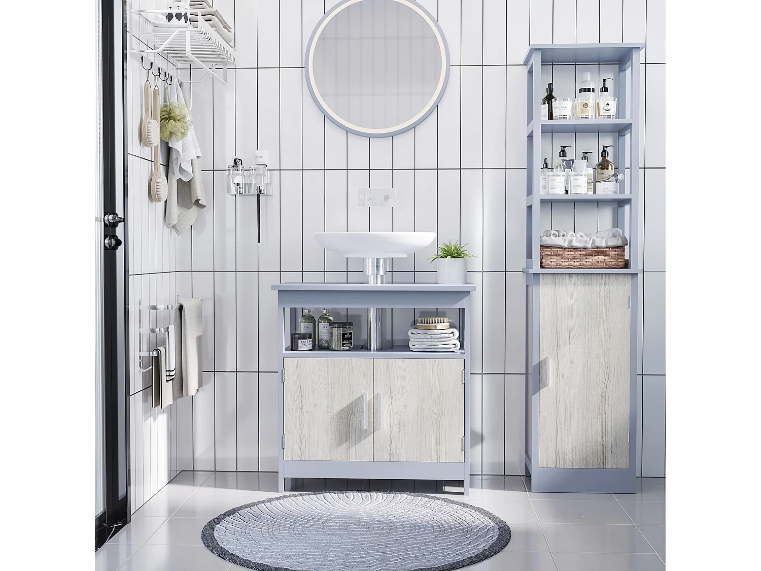 Armario de baño gris 40x30x160 cm kleankin