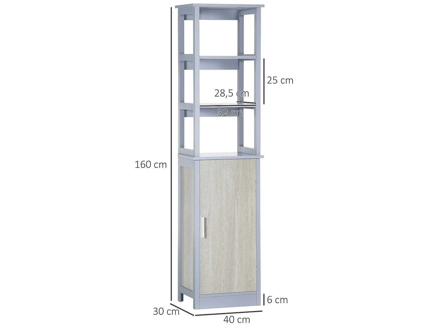 Armario de baño gris 40x30x160 cm kleankin