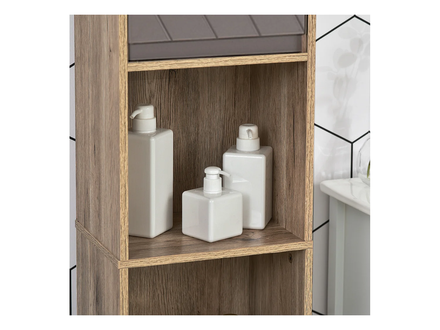 Armario alto de baño roble y gris 30x24x170 cm HOMCOM