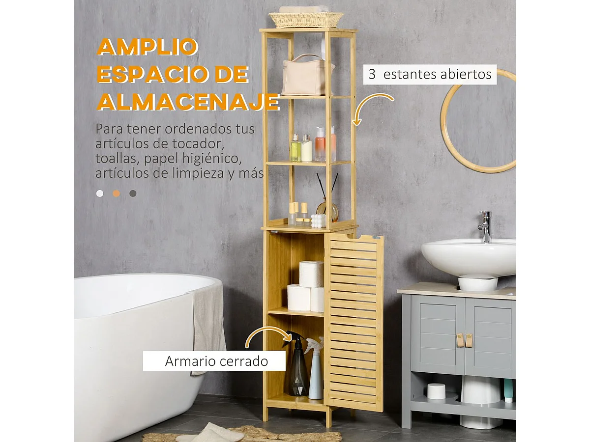 Estantería de baño madera natural 34x30x173 cm kleankin