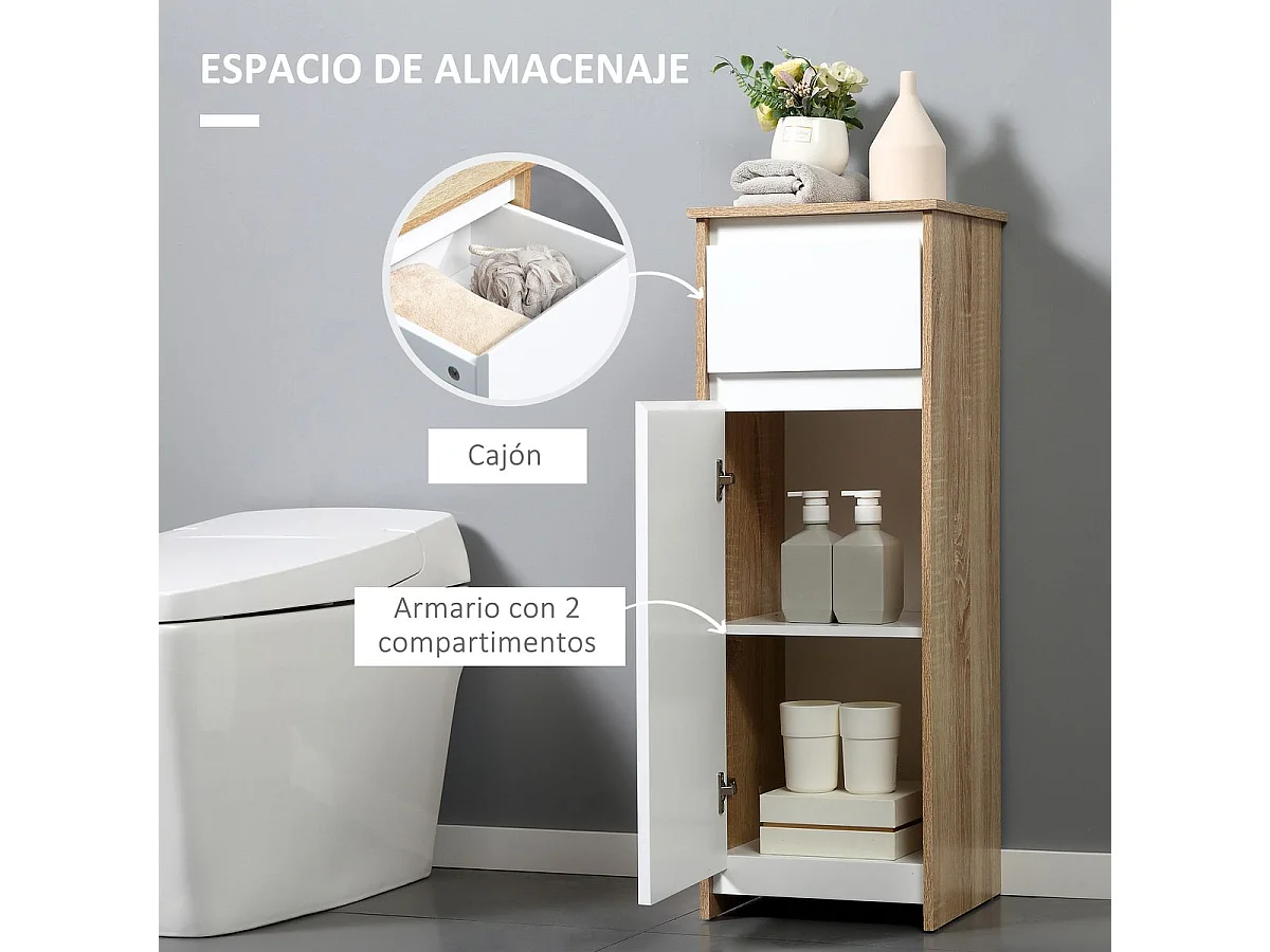 Armario para baño madera natural, blanco 32.6x30x90 cm kleankin