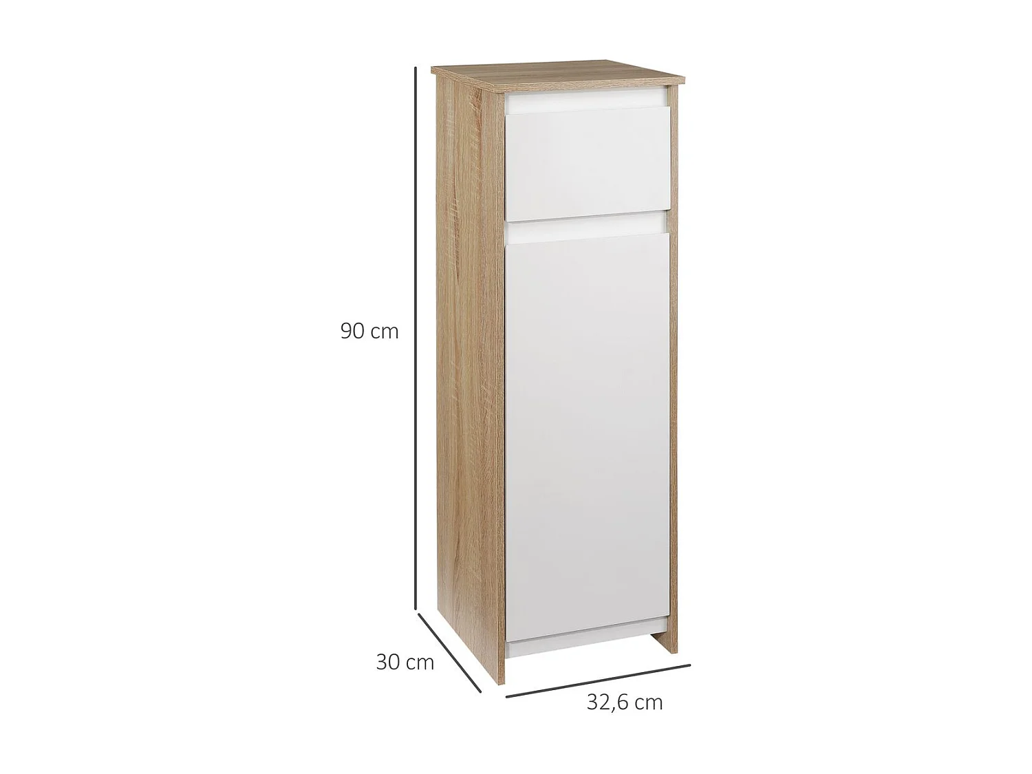 Armario para baño madera natural, blanco 32.6x30x90 cm kleankin