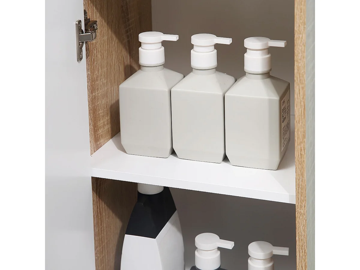 Armario para baño madera natural, blanco 32.6x30x90 cm kleankin