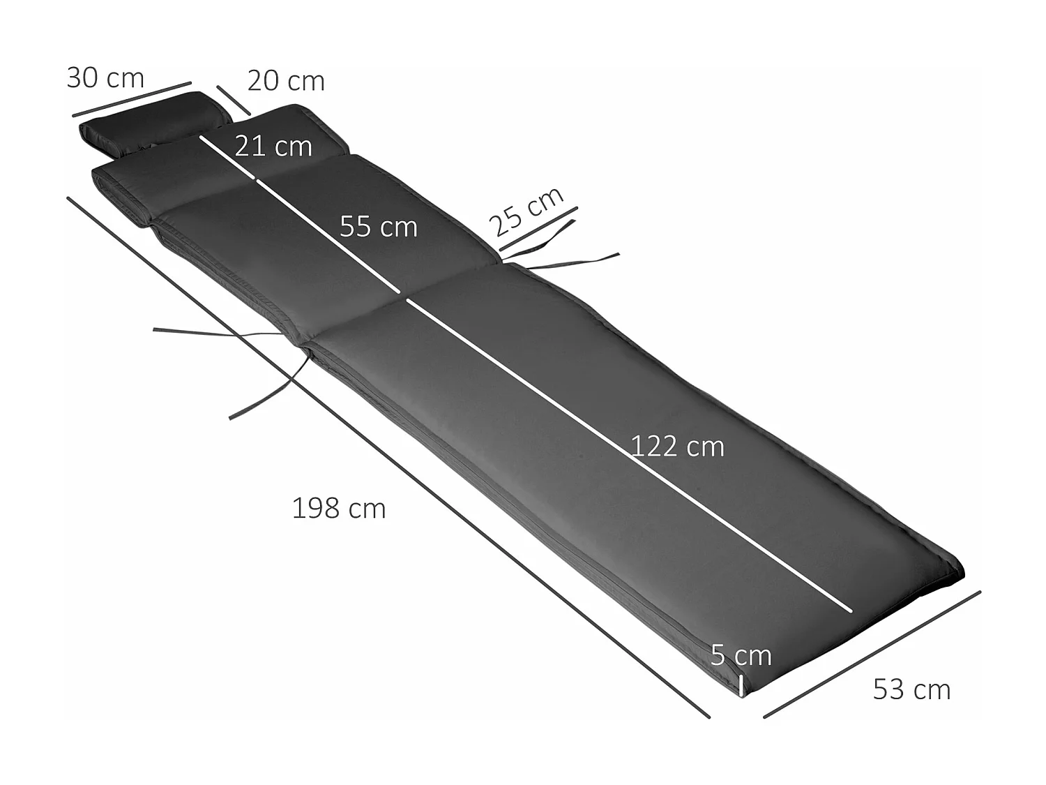 Cojín para tumbona de exterior gris 198x53x5 cm Outsunny