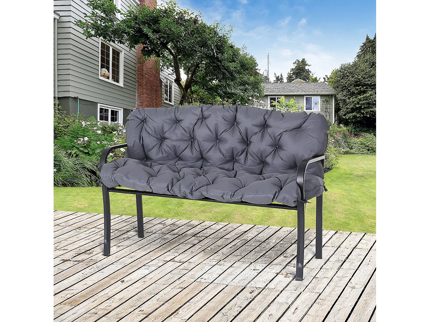 Cojín para banco con respaldo gris 150x98x8 cm Outsunny