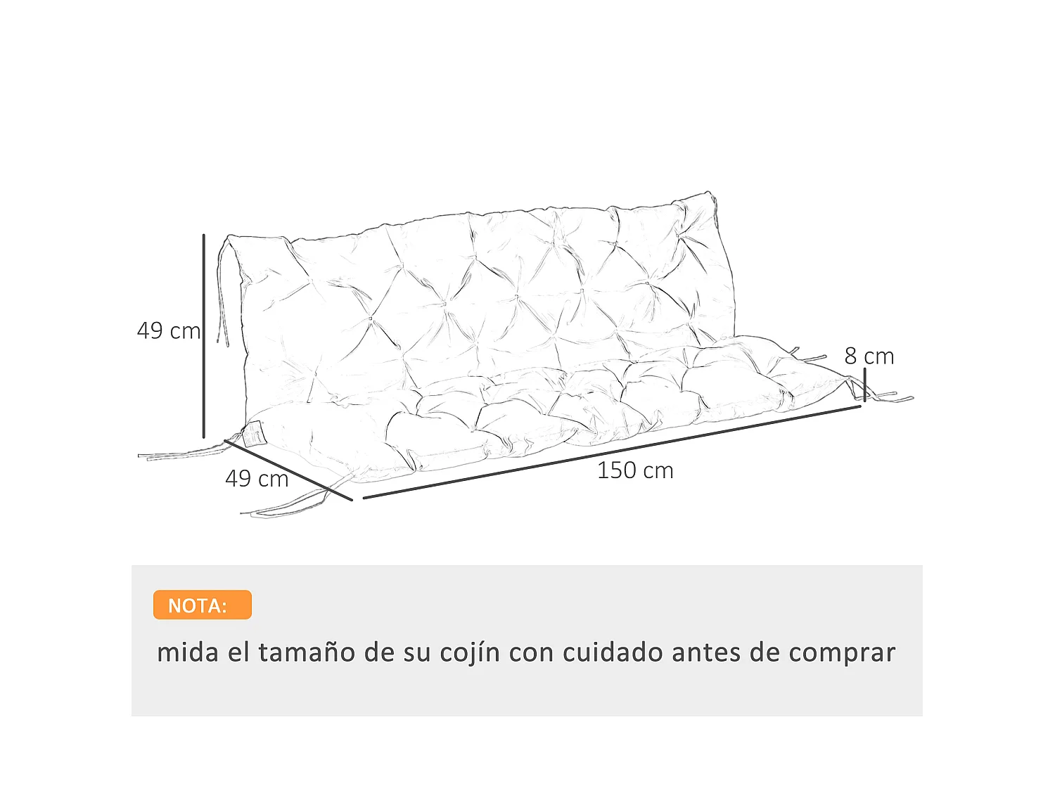Cojín para banco con respaldo gris 150x98x8 cm Outsunny