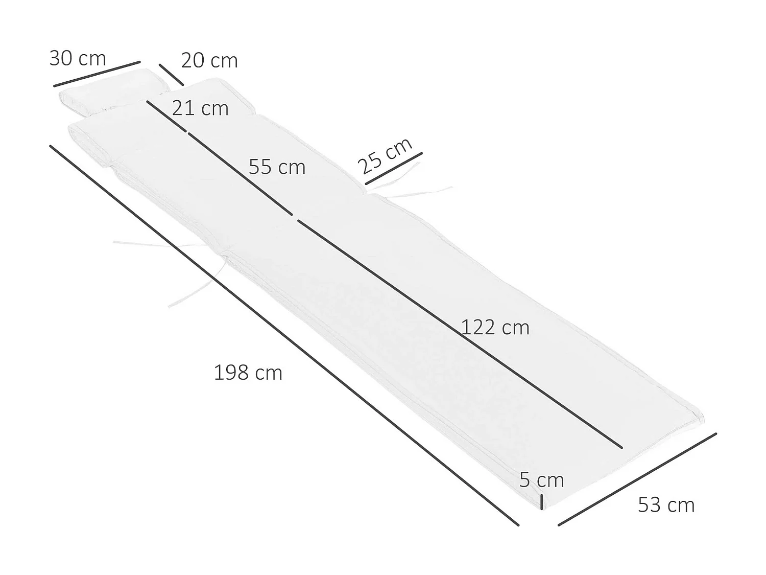 Cojín para tumbona de exterior crema 198x53x5 cm Outsunny