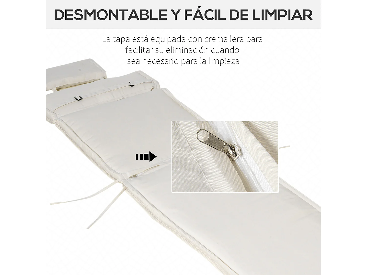 Cojín para tumbona de exterior crema 198x53x5 cm Outsunny