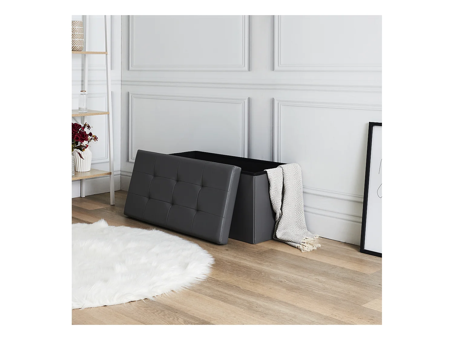 Coffre Banc Pliable Pu Gris Gris