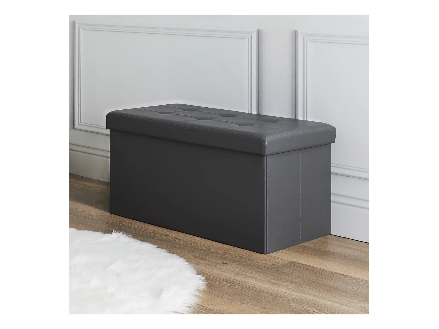 Coffre Banc Pliable Pu Gris Gris