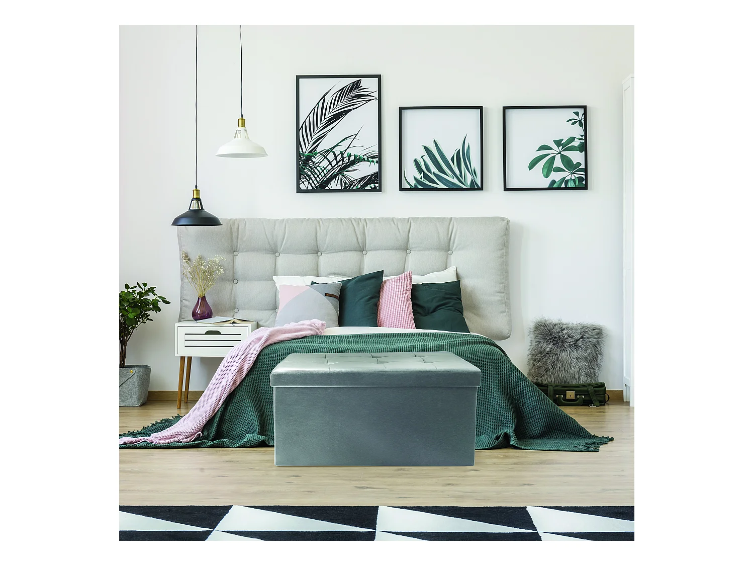 Coffre Banc Pliable Pu Gris Gris