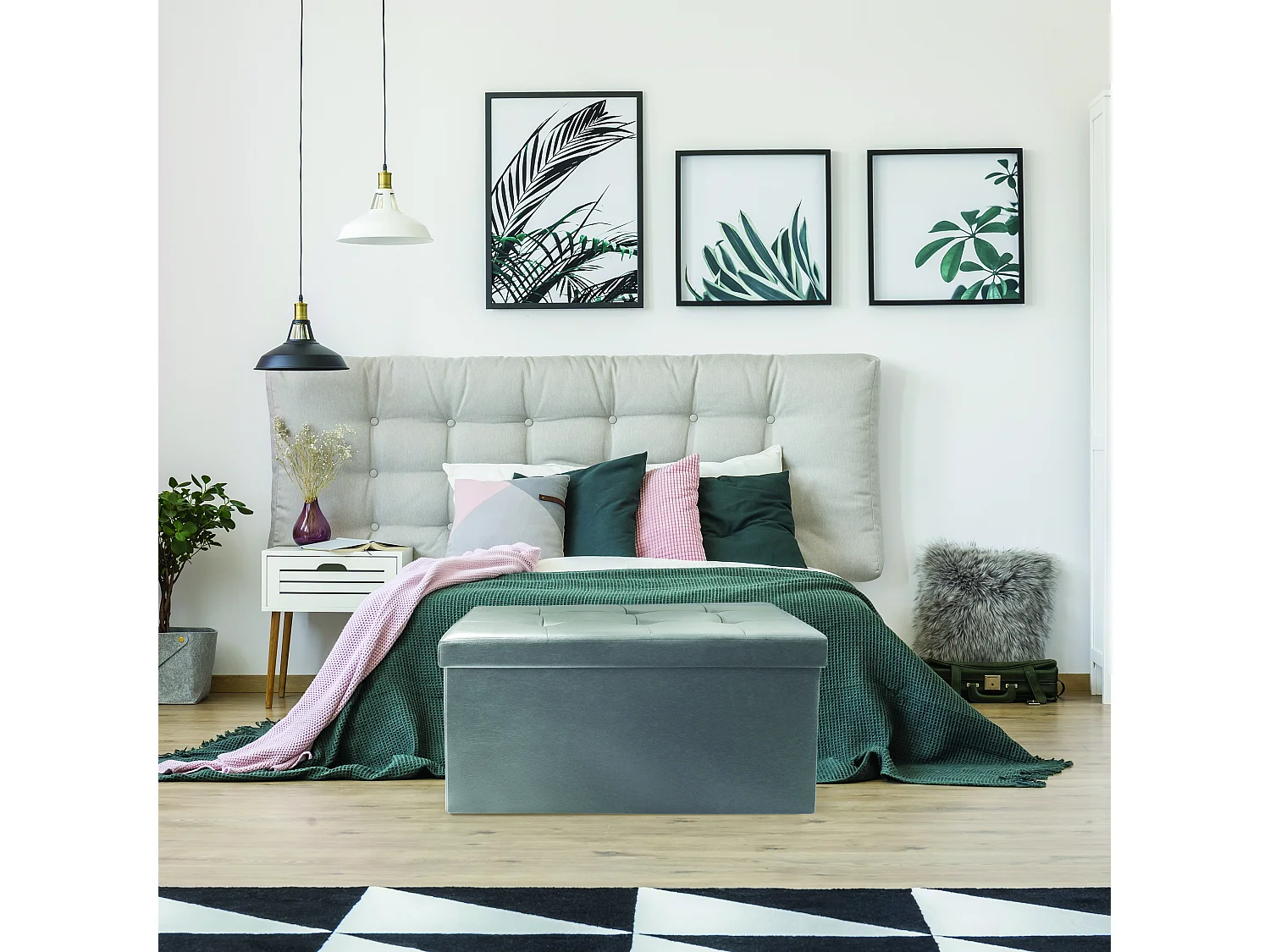 Coffre Banc Pliable Pu Gris Gris