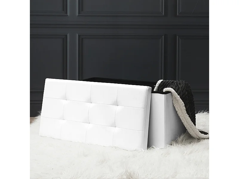 Coffre Banc Pliable Pu Blanc Blanc