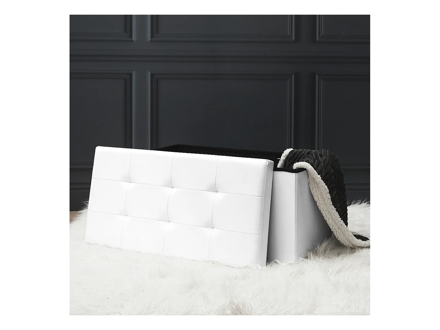 Coffre Banc Pliable Pu Blanc Blanc